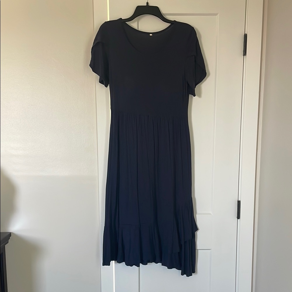 Blue Ruffled Tiered A-Line Midi Dress